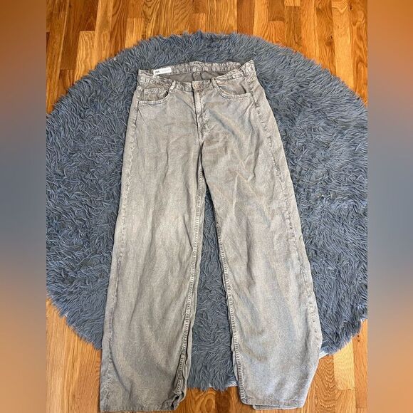 Zara Gray Wide Leg Linen Cotton Jeans Size 8 - Picture 1 of 6